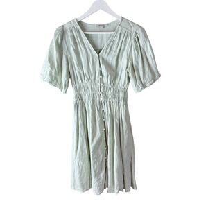 Madewell Womens Button Front Puff Sleeve Dress Sage‎ Green Size S